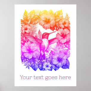 Poster beija-flor tropical em retro anos 80 de verão