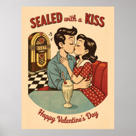 Poster Beijado com um Beijo Retro Jukebox dos anos 50