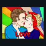 Poster Beijo com Casal retrô, arte Pop de 1950<br><div class="desc">Arte desenhada à mão do Casal Retro de 1950 Beijando Estilo de Arte Pop nos anos 50.</div>