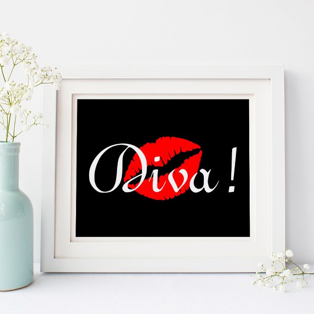 Poster Beijo da Diva Vermelha (Red Diva Kiss on Black Poster)