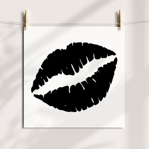 Pôster Beijo de Batom Branco e Preto