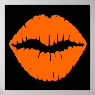 Poster Beijo de batom preto e laranja brilhante