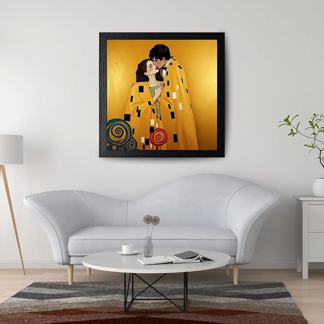 Poster Beijo de Casal em Dourada ❤️ Arte de Nouveau (Criador carregado)