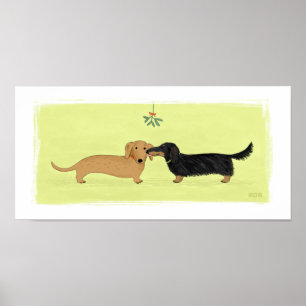 Poster Beijo do visco do Dachshund - Natal do cão do