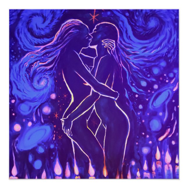 Pôster Beijo lésbico apaixonado (Frente)