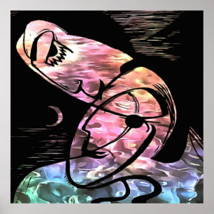 Poster Beijo por Lua e Abstrato