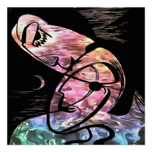 Pôster Beijo por Lua e Abstrato