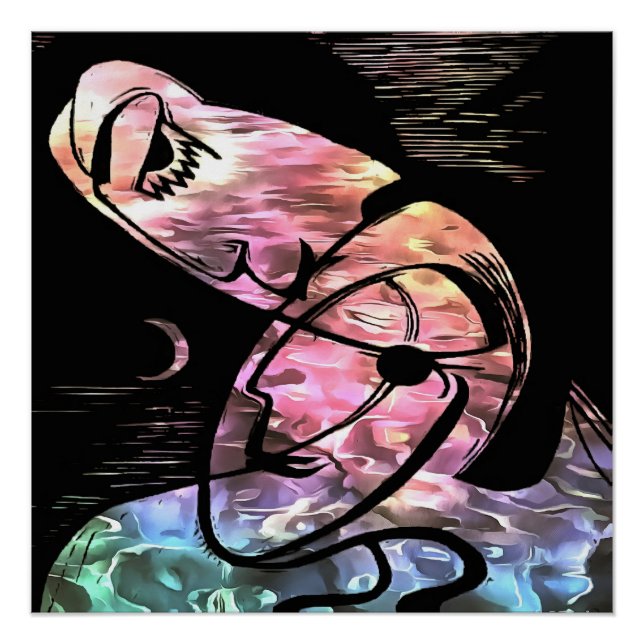 Pôster Beijo por Lua e Abstrato (Frente)