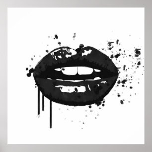 Poster Beijo preto e branco dos lábios da beleza do