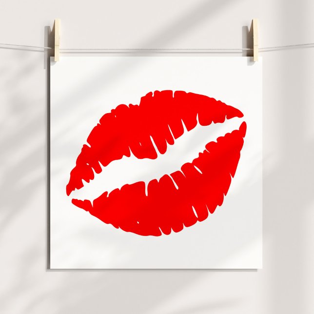 Pôster Beijo Vermelho Cor Sólida Minimalista (Minimalist Solid Color Red Kiss Poster)