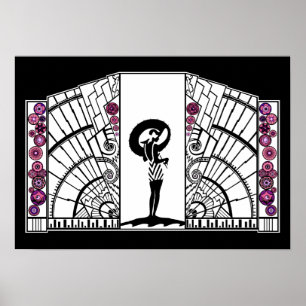 Poster Beira-mar Deco no branco e no rosa