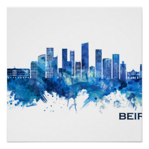 Pôster Beirute Lebanon Skyline Blue