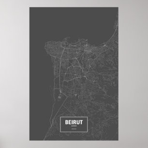 Pôster Beirute, Líbano (branco no preto)