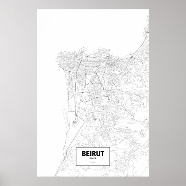Poster Beirute, Líbano (preto no branco) (Frente)
