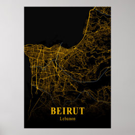 Poster Beirute - Mapa da Cidade Dourada do Líbano
