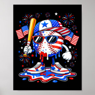 Poster Béisbol Drip Bandeira Americana Dos EUA Meninos 4