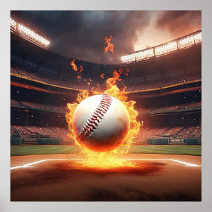 Poster Béisbol Flamejante no Estádio
