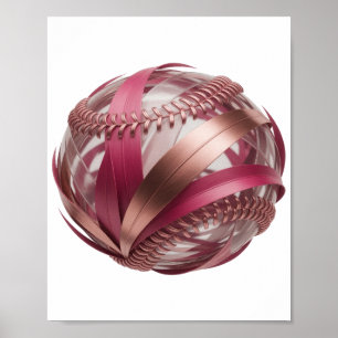 POSTER BEISEBOL COM LISTRAS ROSA E COBRE E UM FUNDO BRANC