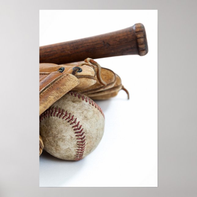 Poster Beisebol e Bat Vintage (Frente)