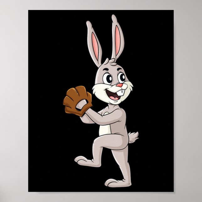 Poster Beisebol Páscoa Rabbit Pitcher Meninas Garotas (Frente)