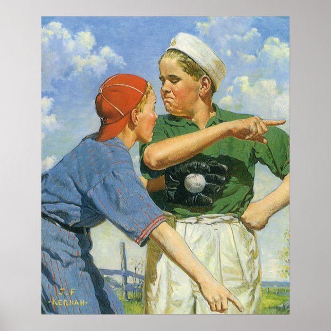 Pôster Beisebol Vintage, Crianças, Meninos Jogando Esport (Frente)