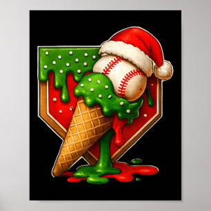 Poster Beisebol Xmas natal Baseball Driblando Sorvete Bo
