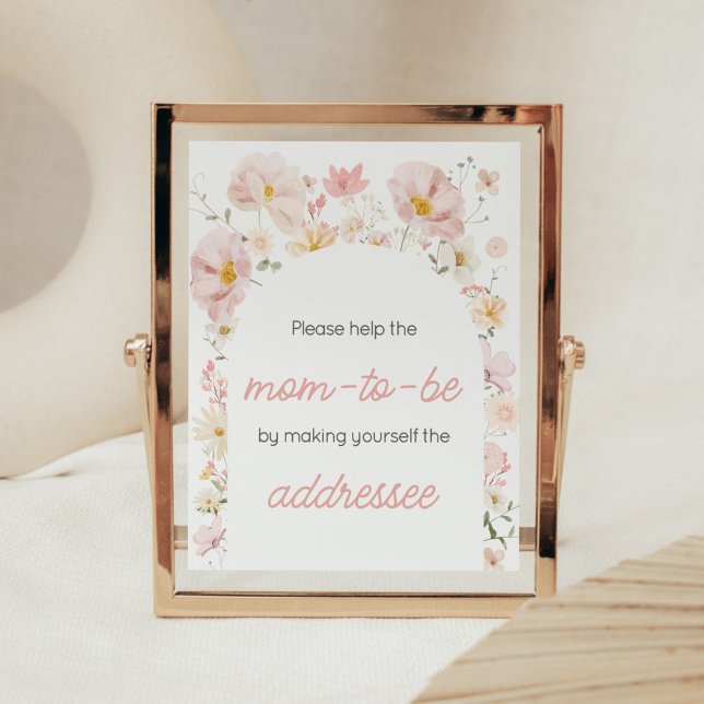 Poster Bela Arch de Flor Selvagem na Estação de Envelope  (Boho Arch Wildflower Baby in Bloom Baby Shower Envelope Station Sign)
