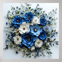 Bela Arranjo Floral Azul e Branco