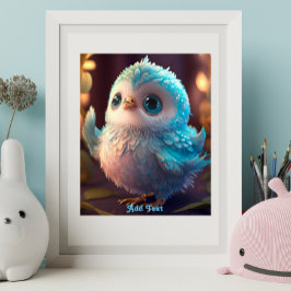 Poster Bela Arte de Berço de Pássaro Azul com Glitter