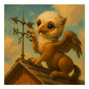 Pôster Bela arte de fantasia engraçada hippogriff de olho