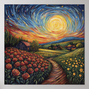 Poster Bela Arte de Flor de Rosa Casa Aconchegante