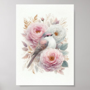 Poster Bela Arte de Pássaro & Rosas