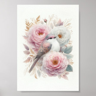 Poster Bela Arte de Pássaro & Rosas
