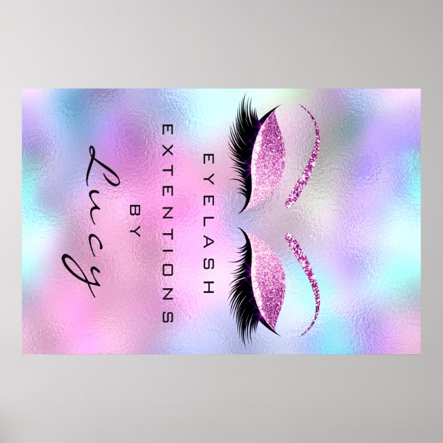 Poster Bela Artista Makeup Salon Eyebrow Glitter Rosa (Frente)