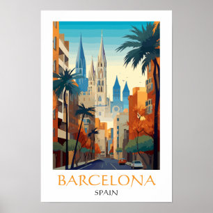 Poster Bela Barcelona Espanha Retro Viagem Vintage