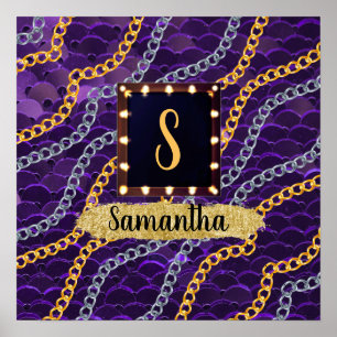 Poster Bela Bela Bicicleta Elegante Monograma Roxo