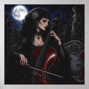 Poster Bela Beleza Gótica Tocando o Violoncelo