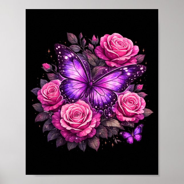 Poster Bela Borboleta Roxa Rosa Amantes de Borboletas (Frente)