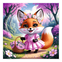 Bela Caricatura Branca Fox Girl Animal Art