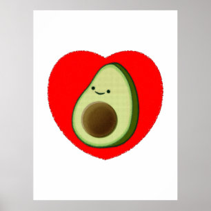 Poster Bela Caricatura De Avocado No Coração Vermelho