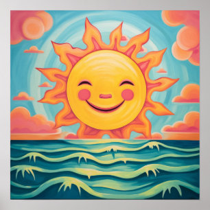 Poster Bela Caricatura Sol Sol Sol-Sol Oceano