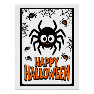 Pôster Bela Cartoon Aranha Feliz Dia das Bruxas