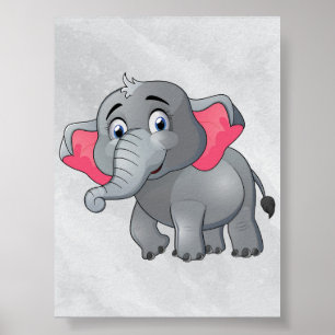 Poster Bela Cartoon Elefante Wall Art! Pequeno Amor Bebê!