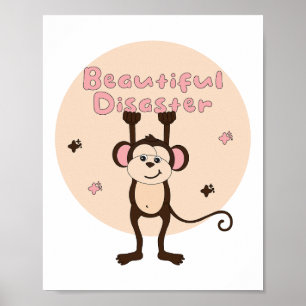 Poster Bela Catástrofe Kawaii Macaco Rosa Castanho Engraç