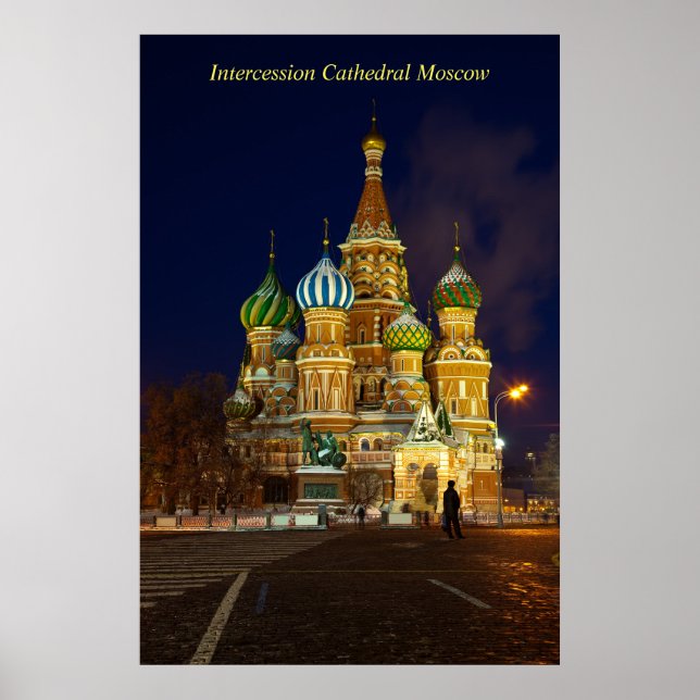 Poster Bela Catedral de Intercessão Moscou à Noite (Frente)