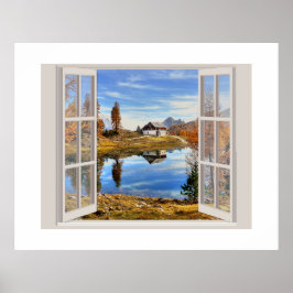 Poster Bela cena de queda vista através de uma janela abe