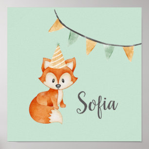 Poster Bela Chapeu de Festa Florestal de Raposa Feliz Ani