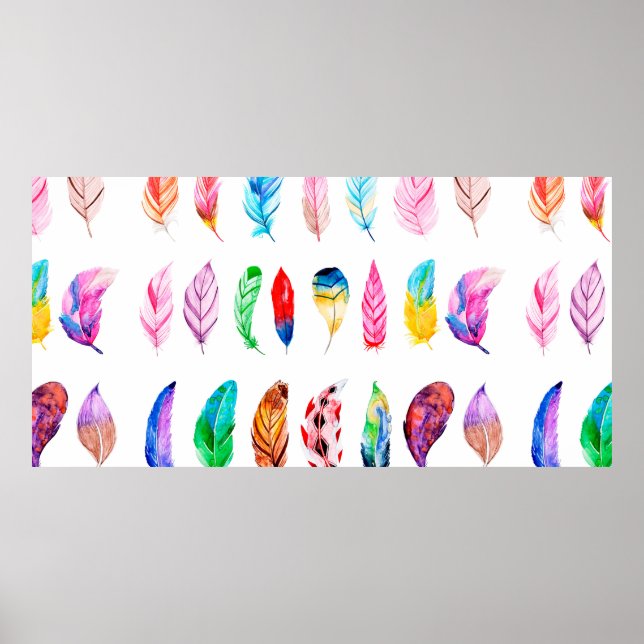 Poster Bela Coleção de Penas de Aquarela (Frente)