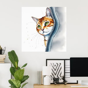 Poster Bela Coleção Popular De Gatos De Cores De Água