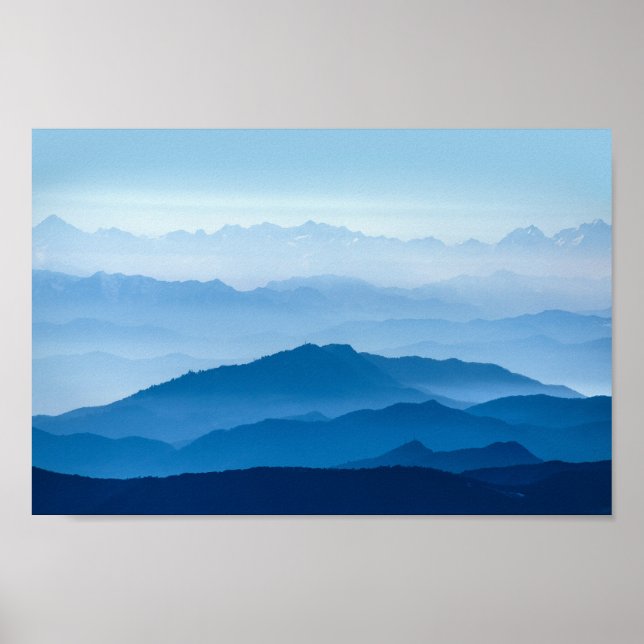 Poster Bela Cordilheira Nebulosa | Gradiente Azul (Frente)